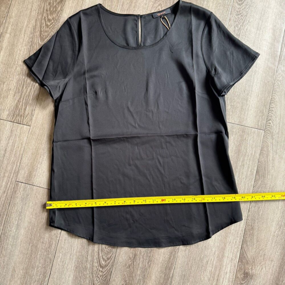 NWT Quince Silk Washable Stretch Tee Black Sz S Minimalist Quiet Luxury Preppy - Picture 12 of 16